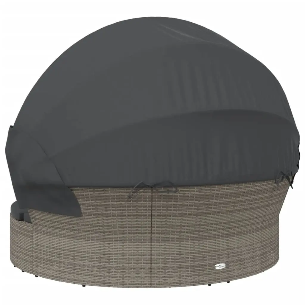 Grey Poly Rattan Outdoor Lounge Bed with Canopy