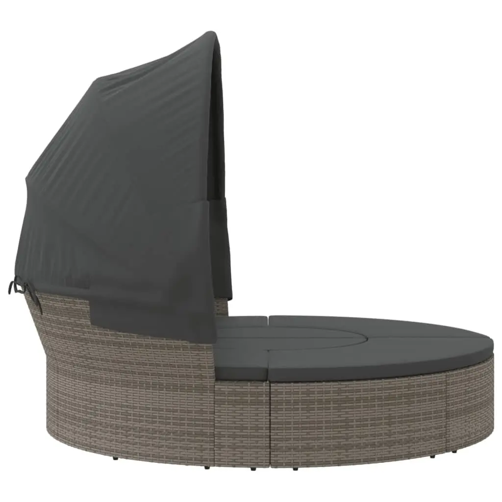 Grey Poly Rattan Outdoor Lounge Bed with Canopy