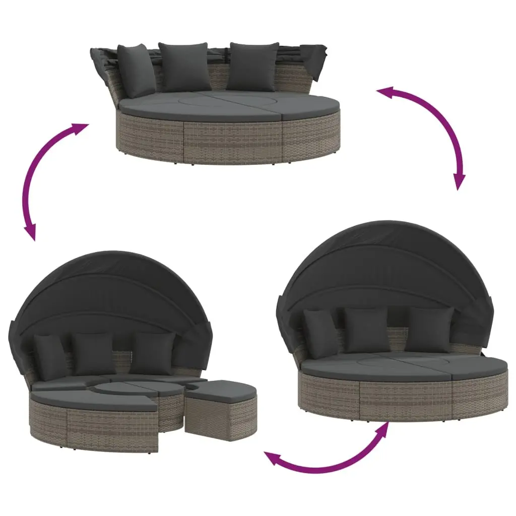 Grey Poly Rattan Outdoor Lounge Bed with Canopy