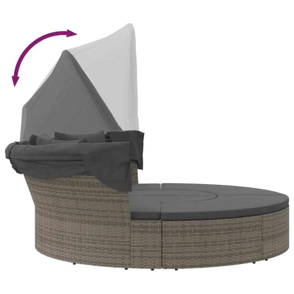 Grey Poly Rattan Outdoor Lounge Bed with Canopy