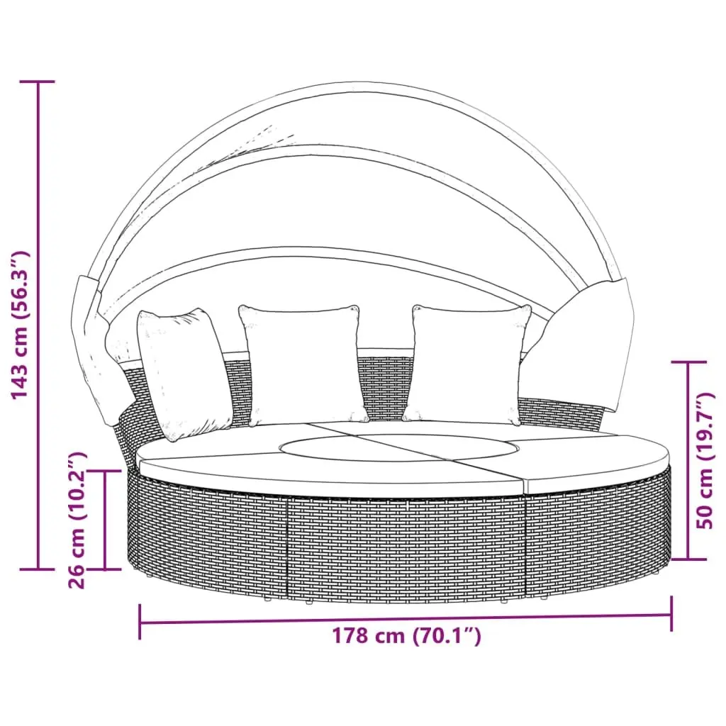 Grey Poly Rattan Outdoor Lounge Bed with Canopy