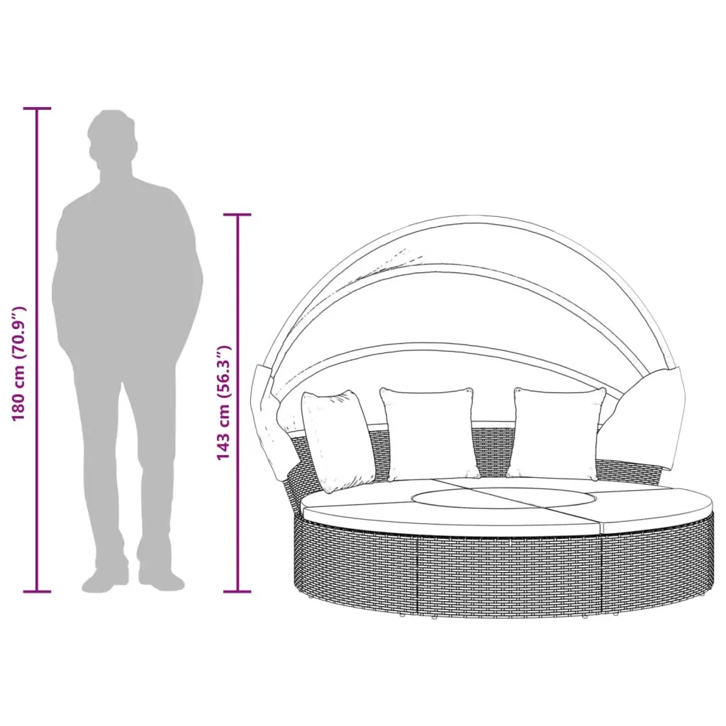 Grey Poly Rattan Outdoor Lounge Bed with Canopy