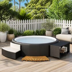 Acacia Wood Rattan Hot Tub Surround with Storage Bench
