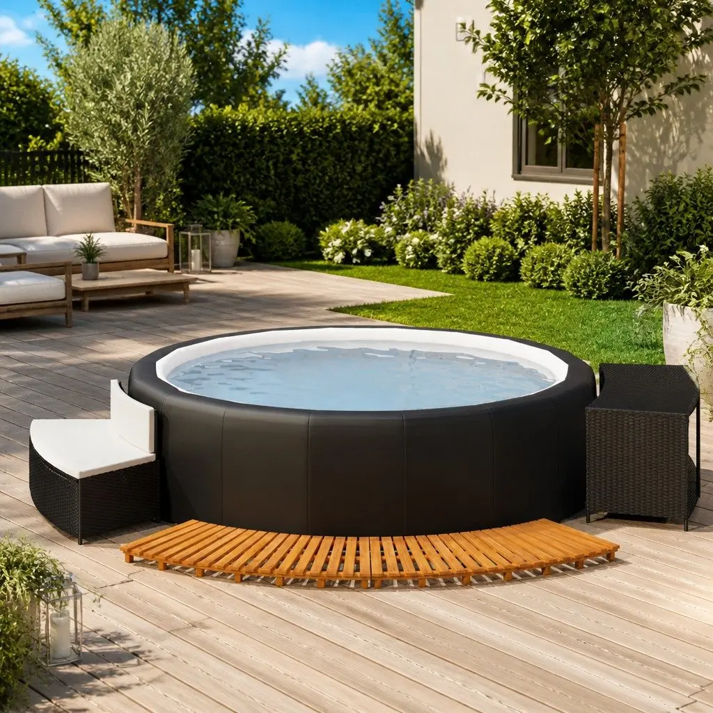 Black Rattan Hot Tub Surround with Bench