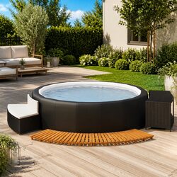 Durable Black Rattan Hot Tub Surround with Bench