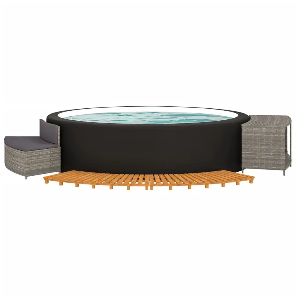 Hot Tub Surround Poly Rattan Acacia Wood Frame Grey