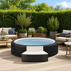 Set of 2 Black Poly Rattan Spa Benches with Cushions