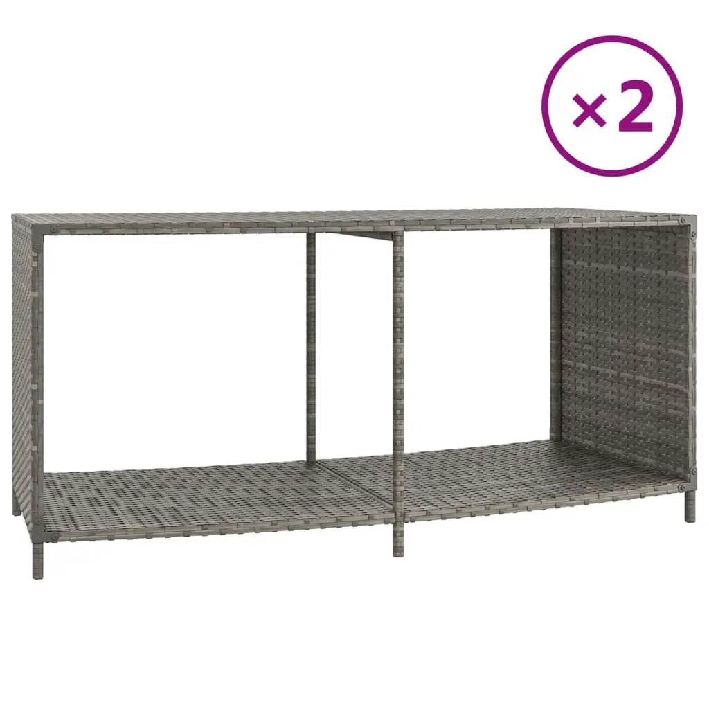 Outdoor Storage Shelves 2pcs Grey Poly Rattan