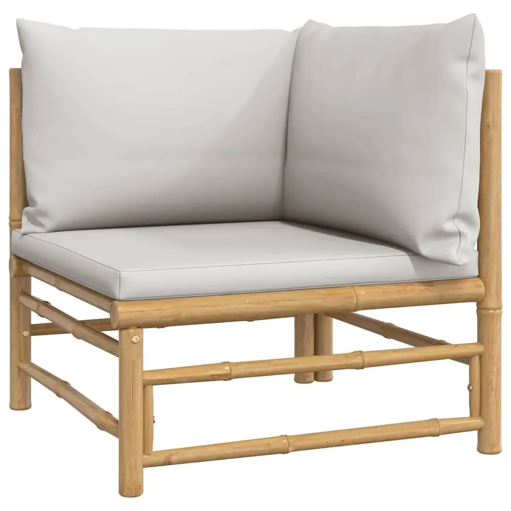 Corner Sofa Unit Bamboo Frame Grey Cushions