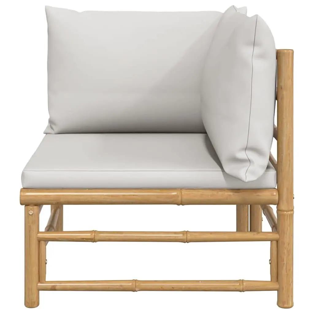Corner Sofa Unit Bamboo Frame Grey Cushions