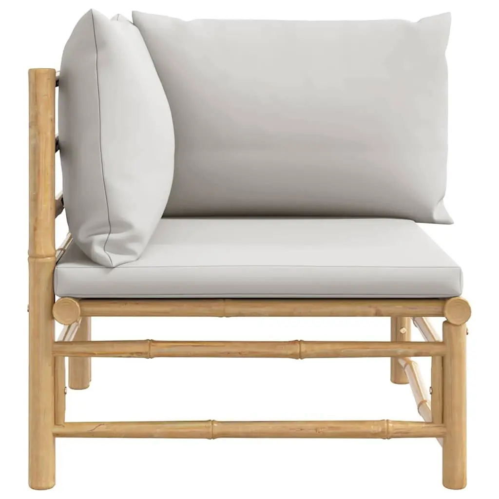 Corner Sofa Unit Bamboo Frame Grey Cushions