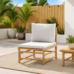 Outdoor Garden Middle Sofa Grey Cushions Bamboo Frame Modular Sectional Seating