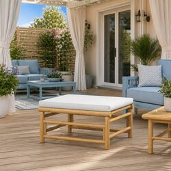 Bamboo Frame Garden Footstool with Grey Cushion Pad