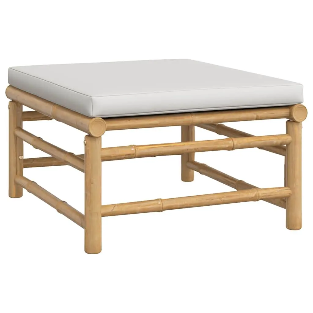 Bamboo Frame Garden Footstool with Grey Cushion Pad