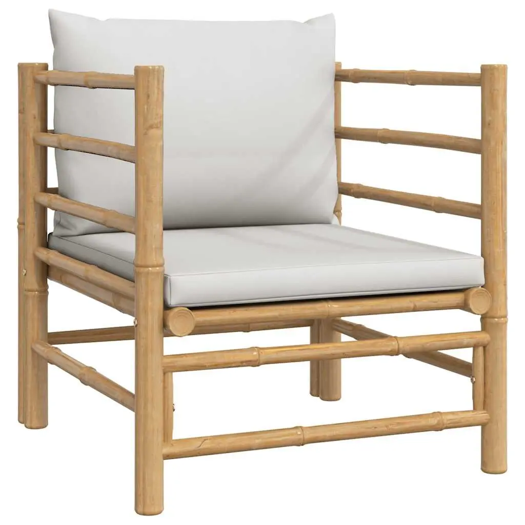 Bamboo Frame Modular Outdoor Sectional Sofa with Grey Cushions