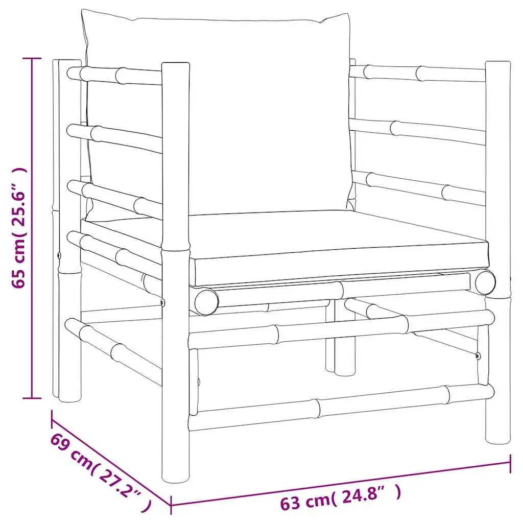 Bamboo Frame Modular Outdoor Sectional Sofa with Grey Cushions