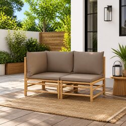 Bamboo Outdoor Sectional Lounge Set with Taupe Cushions