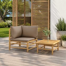 Stylish 2 Piece Bamboo Lounge Set with Taupe Cushions