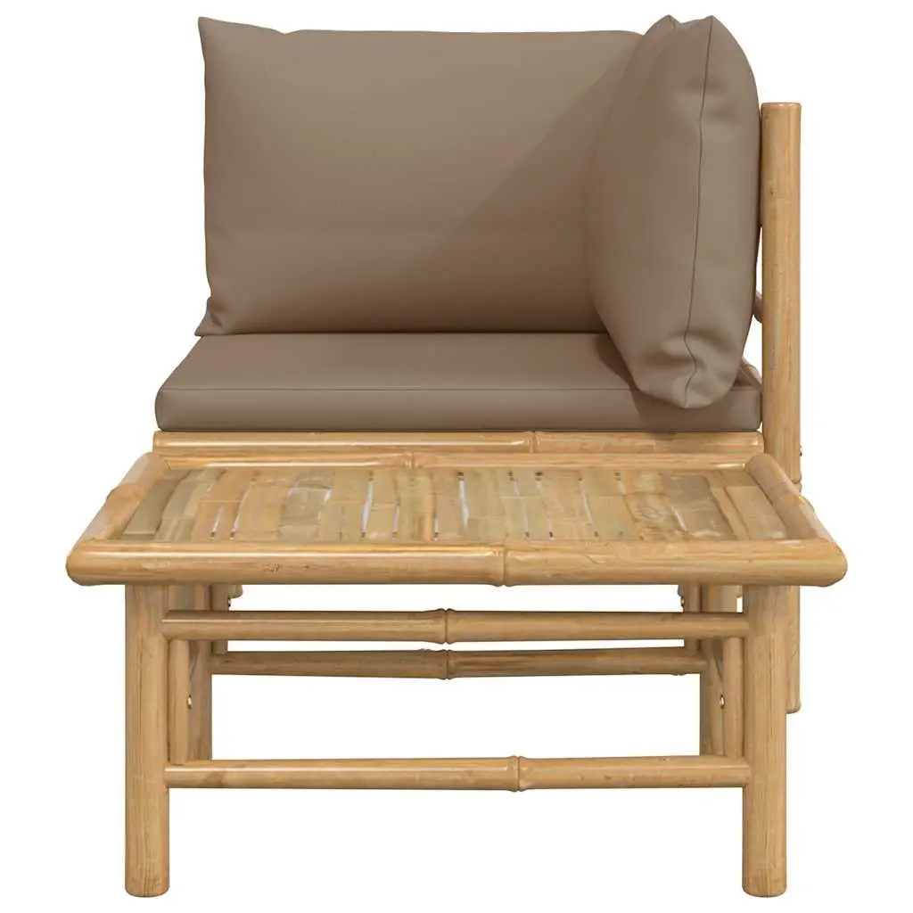 2 Piece Bamboo Garden Lounge Set Outdoor Sectional Sofa Taupe Cushions