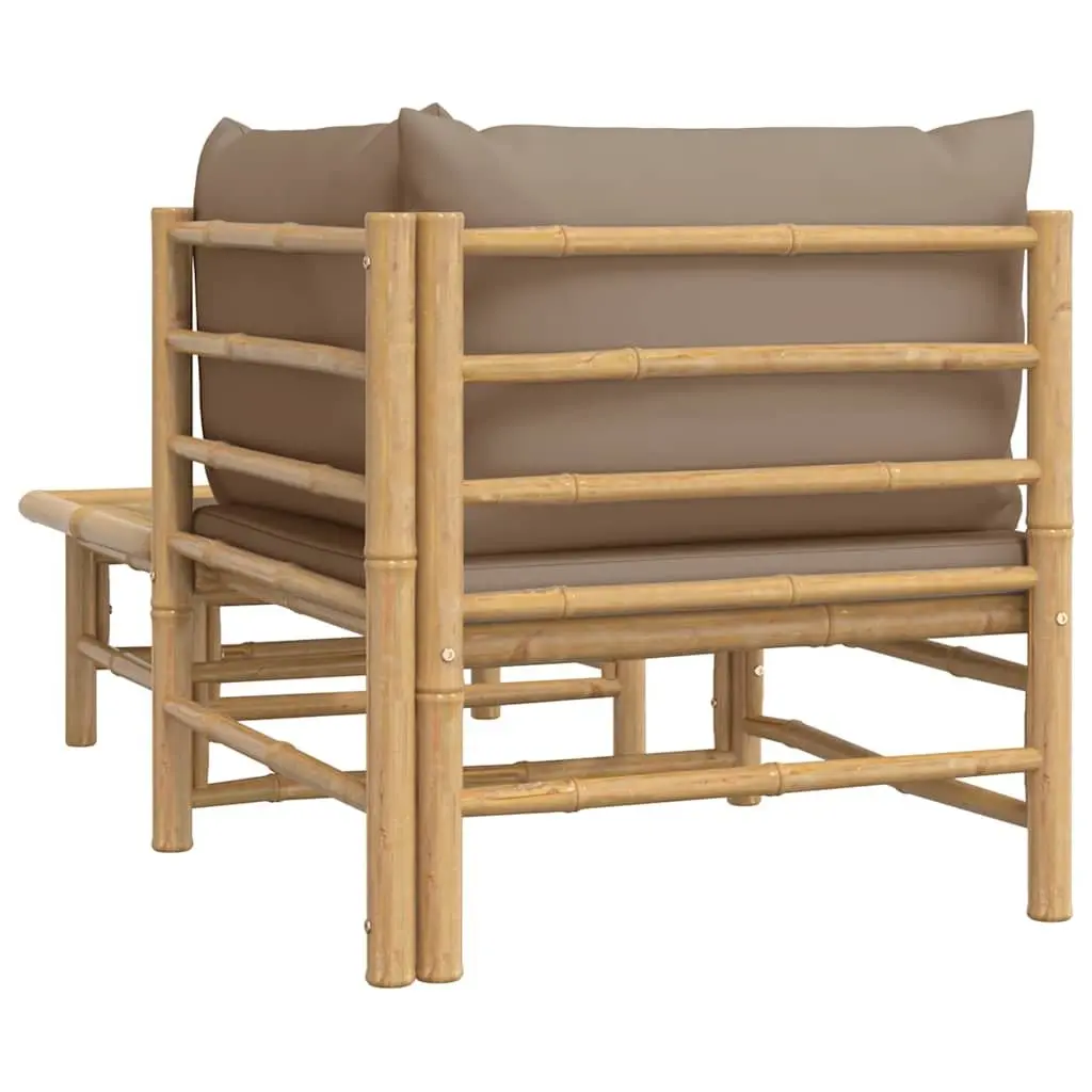 2 Piece Bamboo Garden Lounge Set Outdoor Sectional Sofa Taupe Cushions