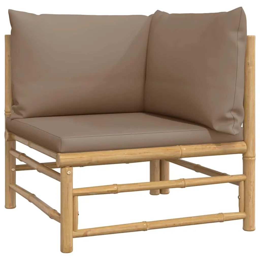 2 Piece Bamboo Garden Lounge Set Outdoor Sectional Sofa Taupe Cushions