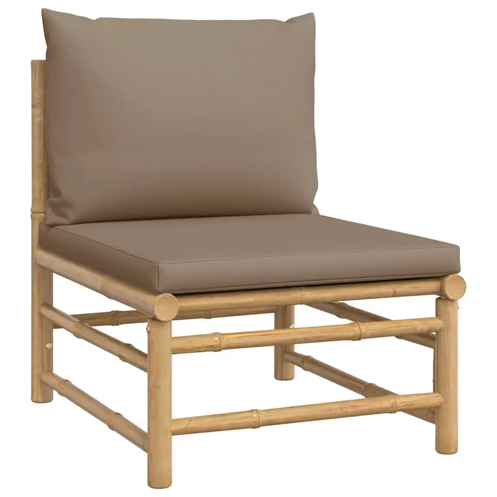 Outdoor Middle Sofa Garden Patio Sectional Modular Seating Taupe Cushions Bamboo