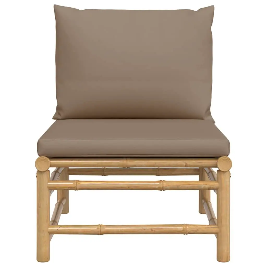 Outdoor Middle Sofa Garden Patio Sectional Modular Seating Taupe Cushions Bamboo