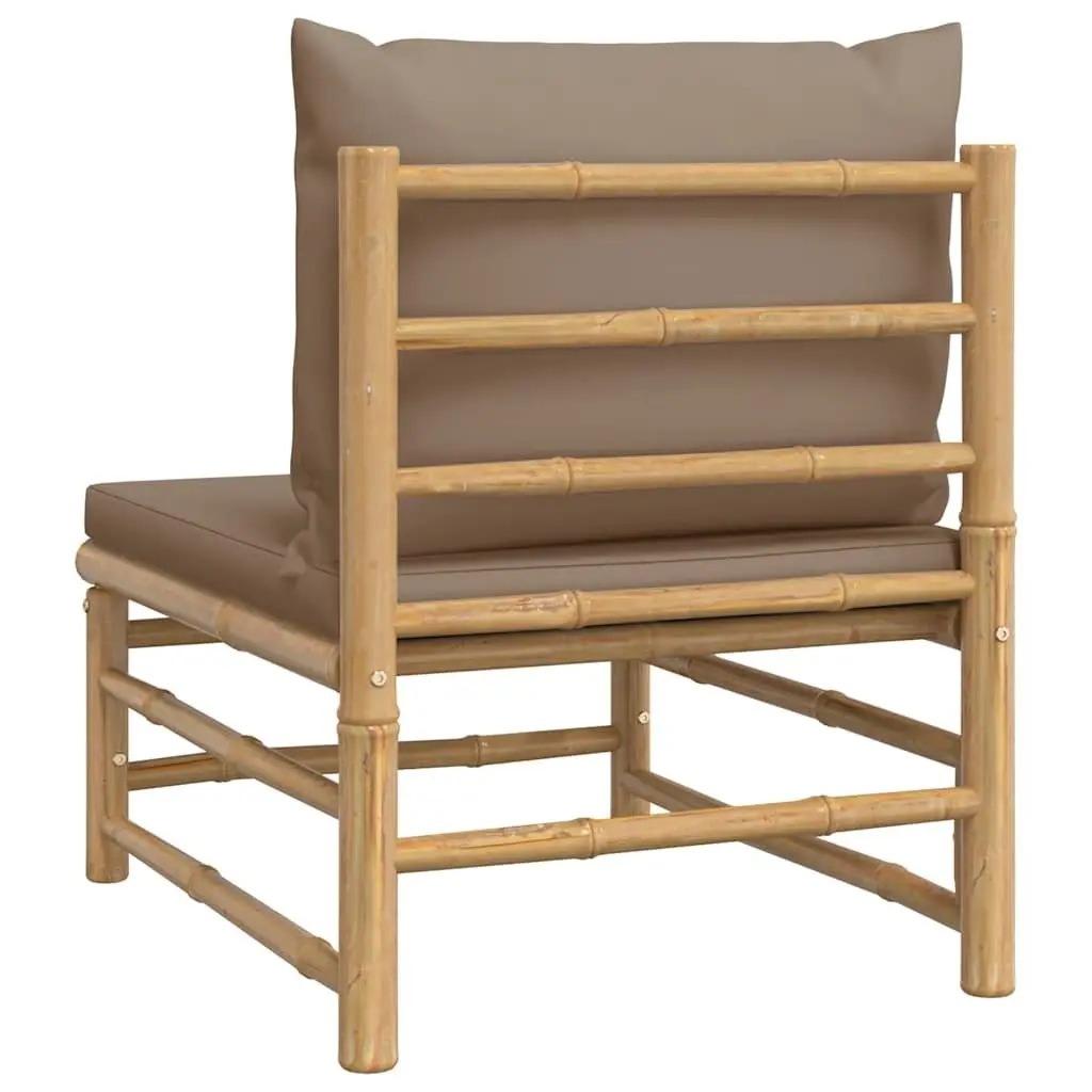 Outdoor Middle Sofa Garden Patio Sectional Modular Seating Taupe Cushions Bamboo