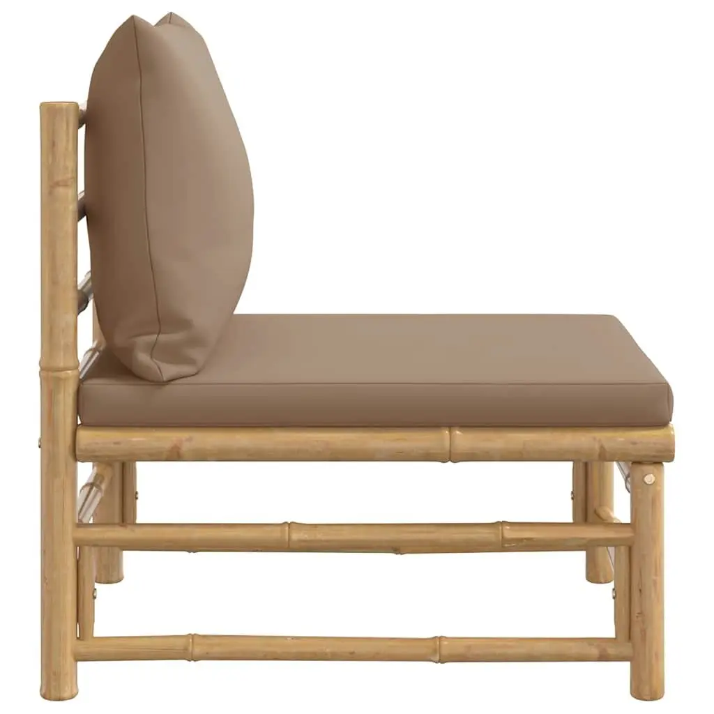 Outdoor Middle Sofa Garden Patio Sectional Modular Seating Taupe Cushions Bamboo