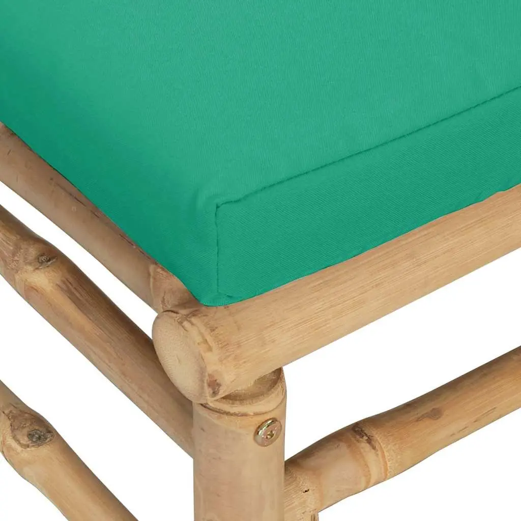 Outdoor Bamboo Lounge Set with Green Thick Cushions and Coffee Table 3 Piece Garden Sofa