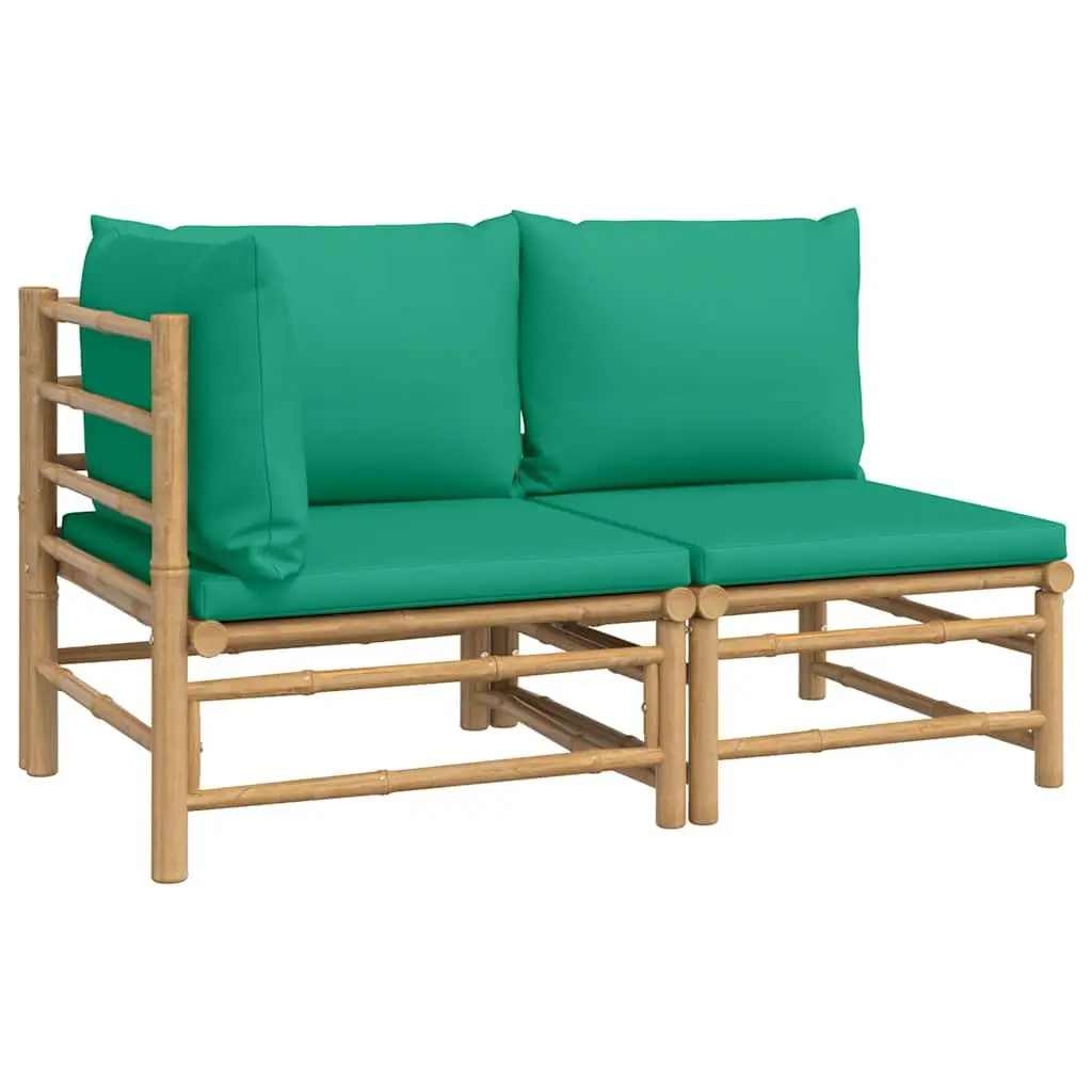 2 Piece Bamboo Lounge Set Outdoor Sectional Sofa with Green Cushions