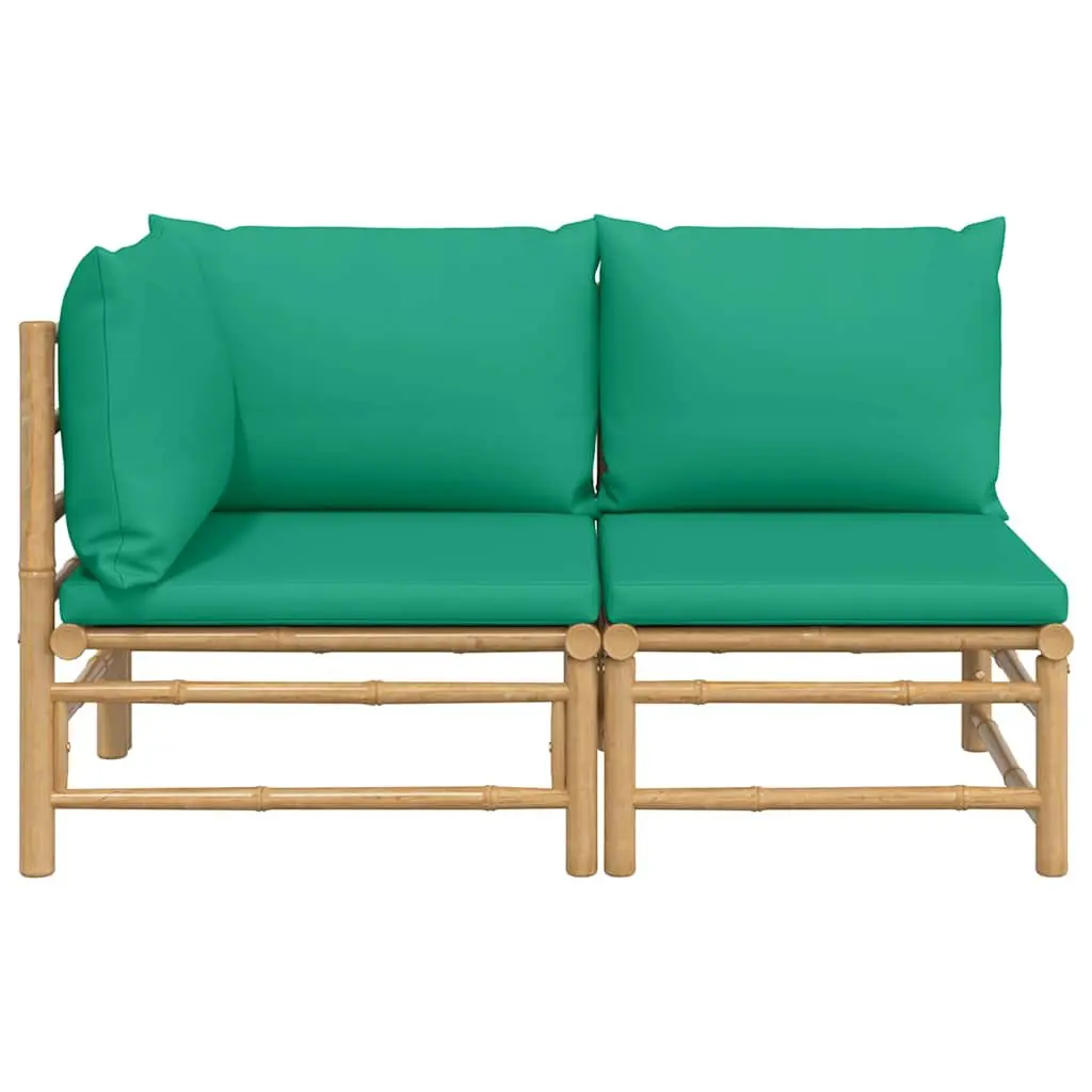 2 Piece Bamboo Lounge Set Outdoor Sectional Sofa with Green Cushions