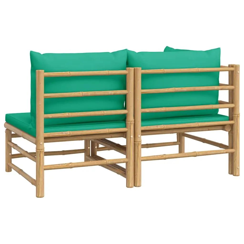 2 Piece Bamboo Lounge Set Outdoor Sectional Sofa with Green Cushions