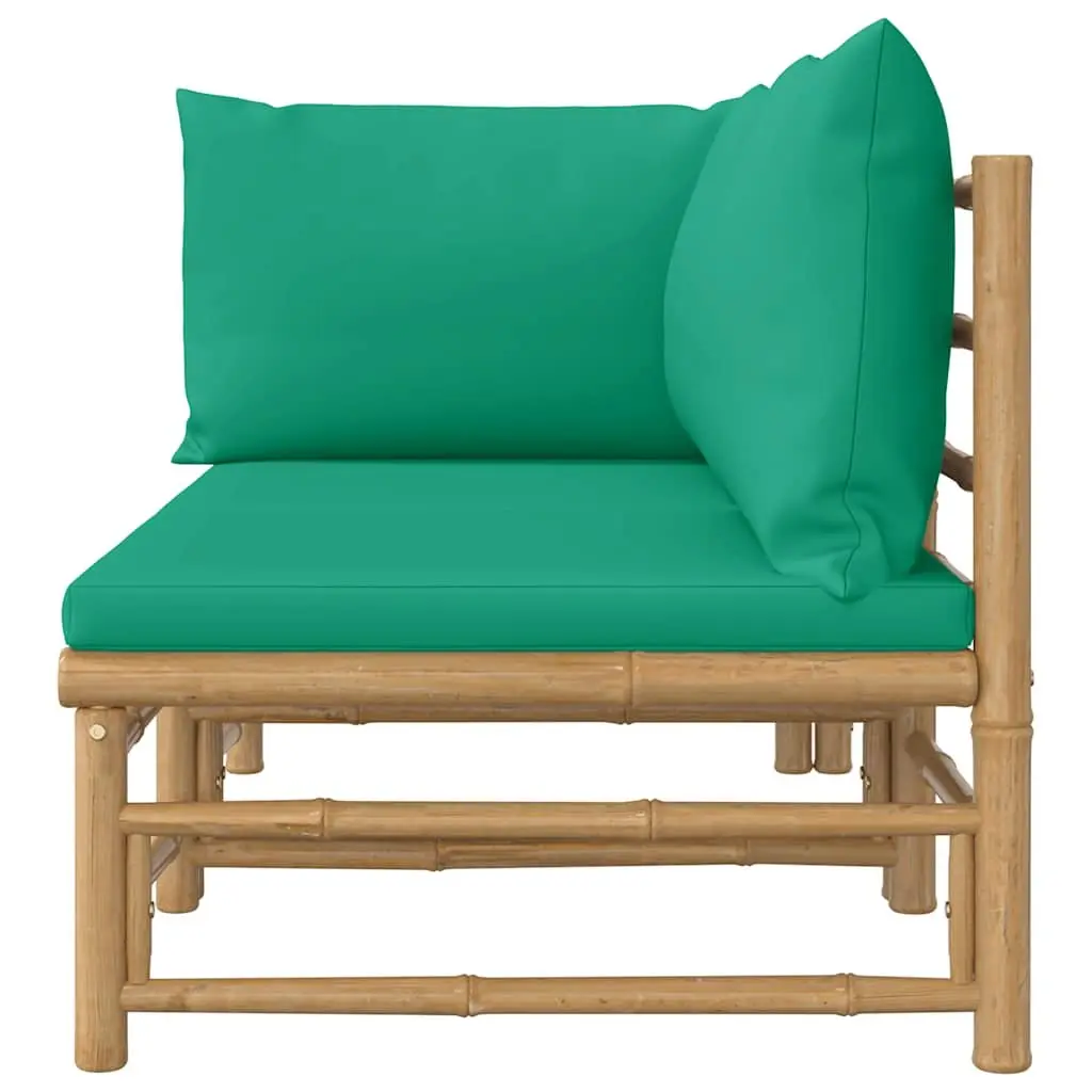 2 Piece Bamboo Lounge Set Outdoor Sectional Sofa with Green Cushions