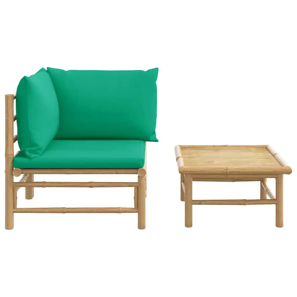 Outdoor Lounge Set Bamboo Frame 2 Piece Modular Garden Seating Green Cushions