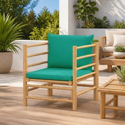 Premium Modular Bamboo Sectional Sofa with Green Cushions