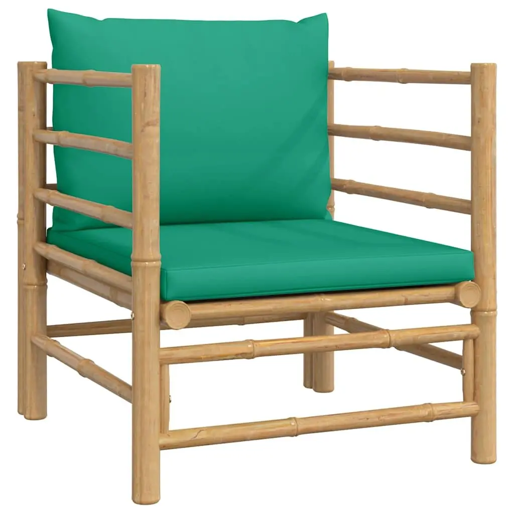 Modular Bamboo Sectional Sofa with Green Cushions
