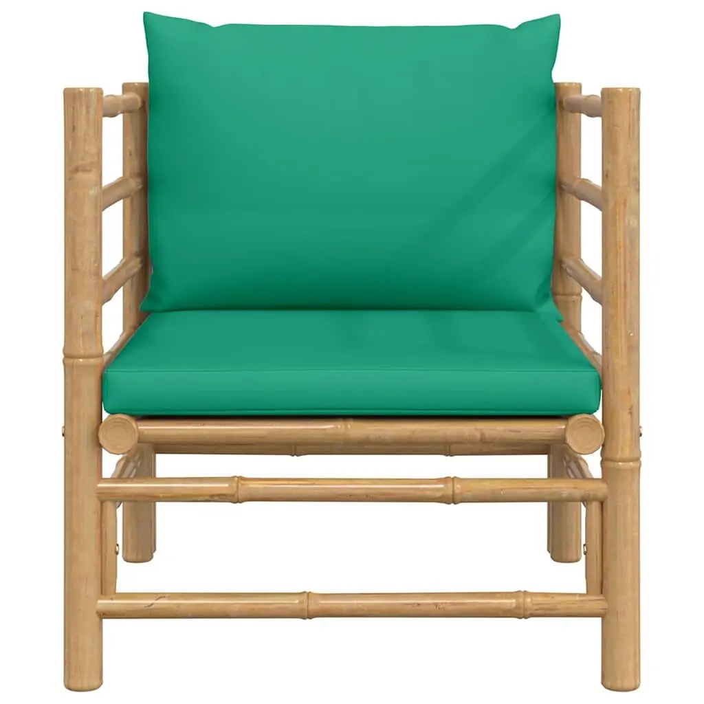 Modular Bamboo Sectional Sofa with Green Cushions