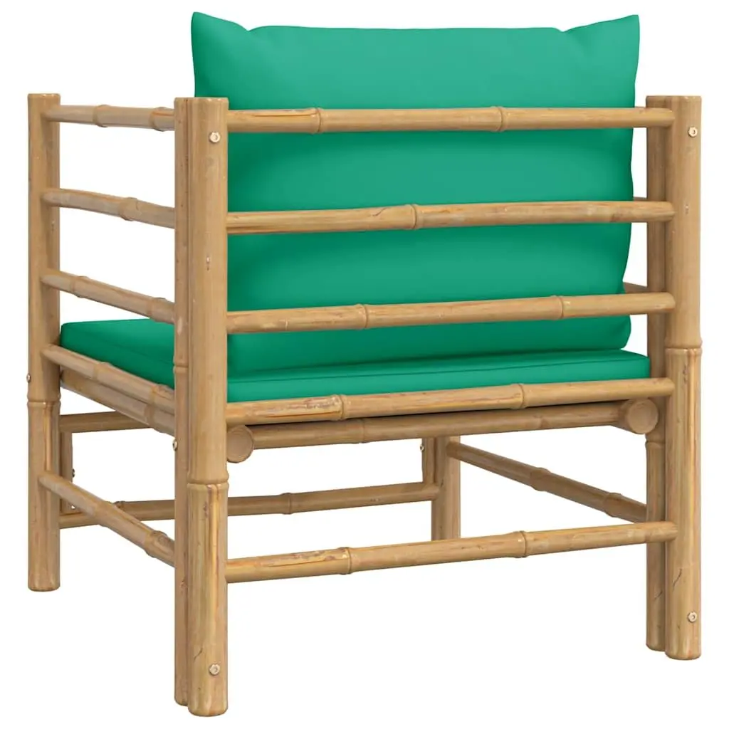 Modular Bamboo Sectional Sofa with Green Cushions