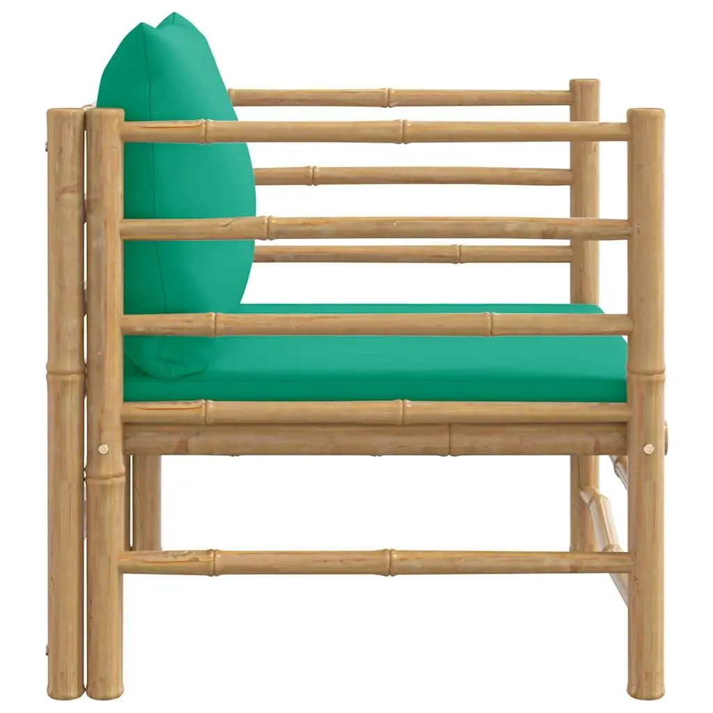 Modular Bamboo Sectional Sofa with Green Cushions