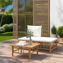 Bamboo Outdoor Sectional Sofa Set with White Cushions