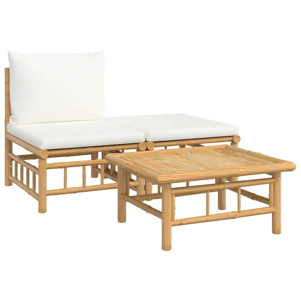 Bamboo Outdoor Sectional Sofa Set with White Cushions