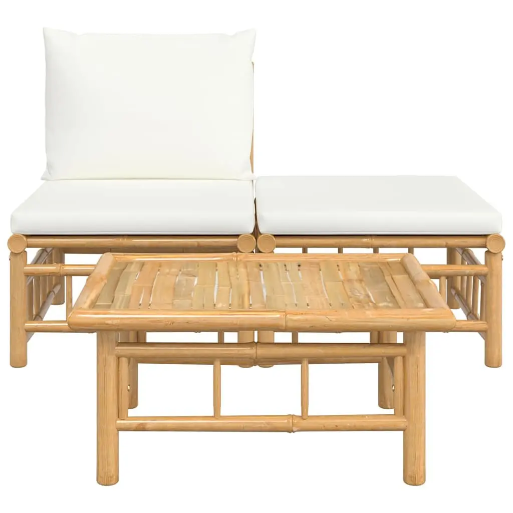 Bamboo Outdoor Sectional Sofa Set with White Cushions