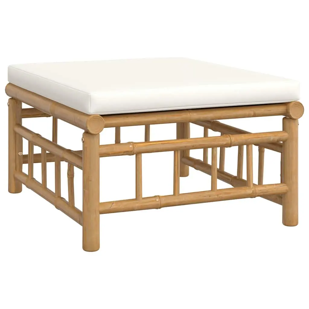 Bamboo Outdoor Sectional Sofa Set with White Cushions