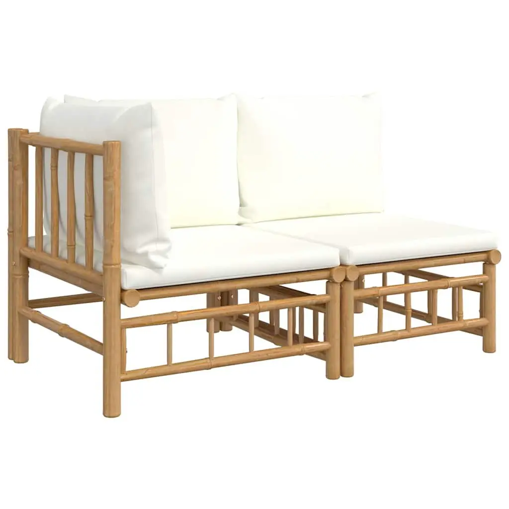Bamboo Outdoor Lounge Set with White Cushions
