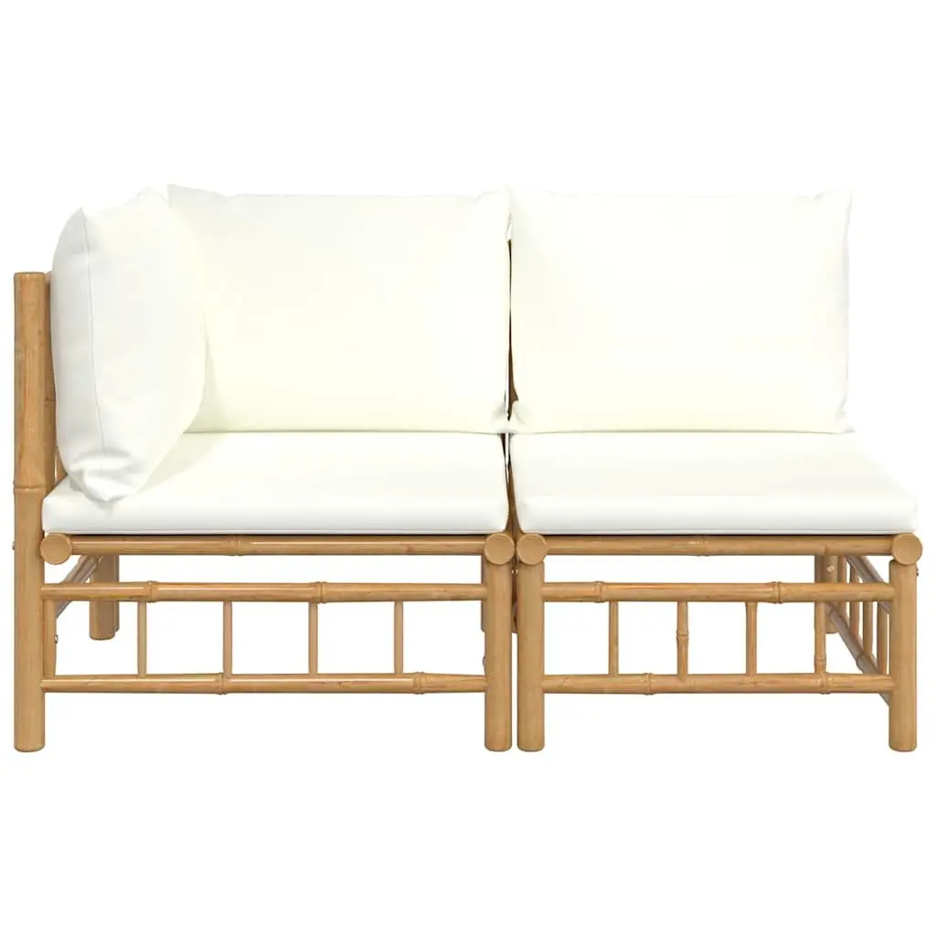 Bamboo Outdoor Lounge Set with White Cushions