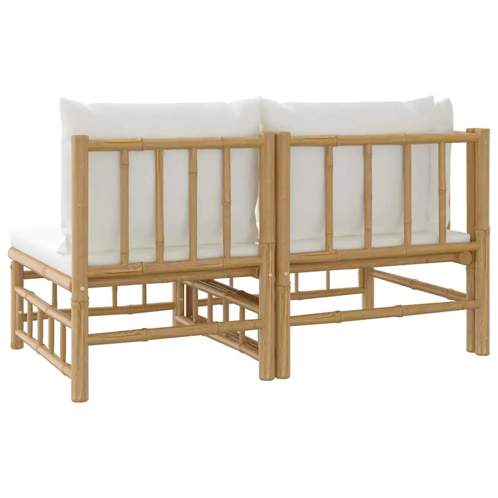 Bamboo Outdoor Lounge Set with White Cushions