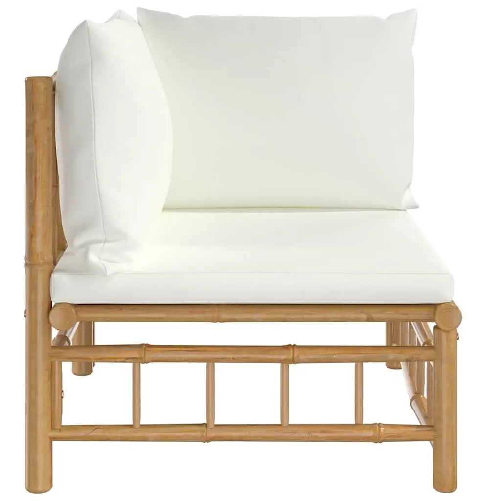 Outdoor Sofa Sectional Bamboo White with Cushions and Backrest