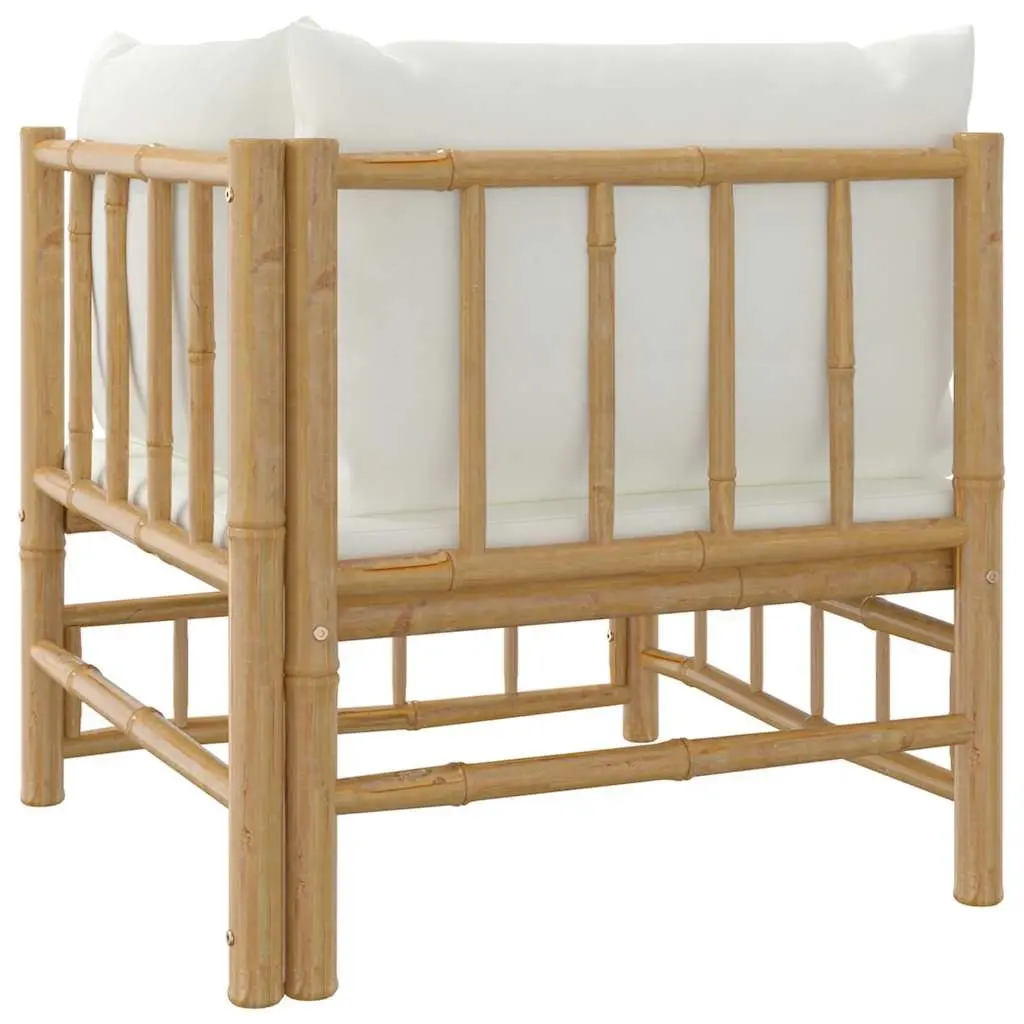 Outdoor Sofa Sectional Bamboo White with Cushions and Backrest