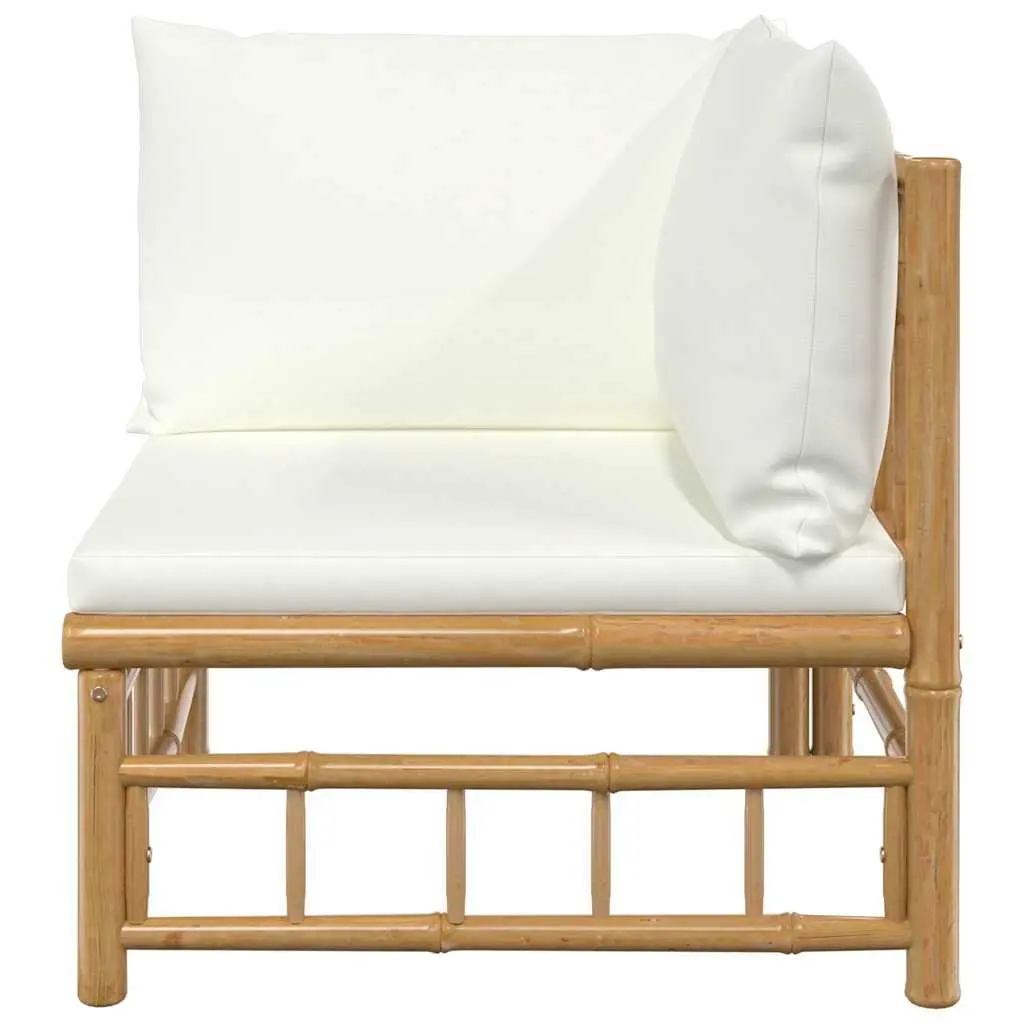 Outdoor Sofa Sectional Bamboo White with Cushions and Backrest